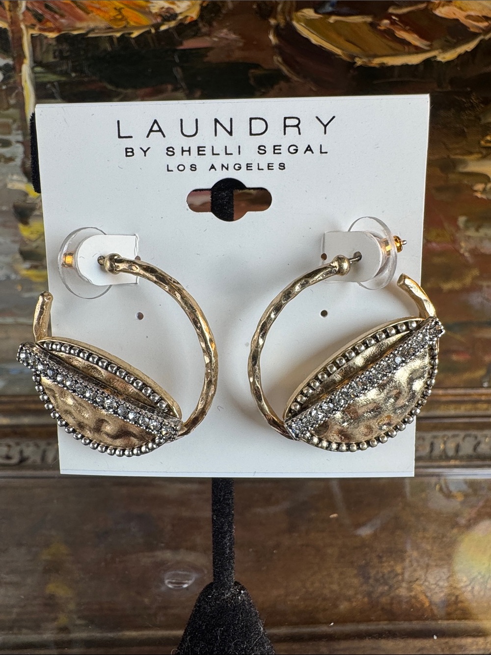 0740-Laundry by Shelli Segal Gold Hoop Earrings‎ with Rhinestone Detail